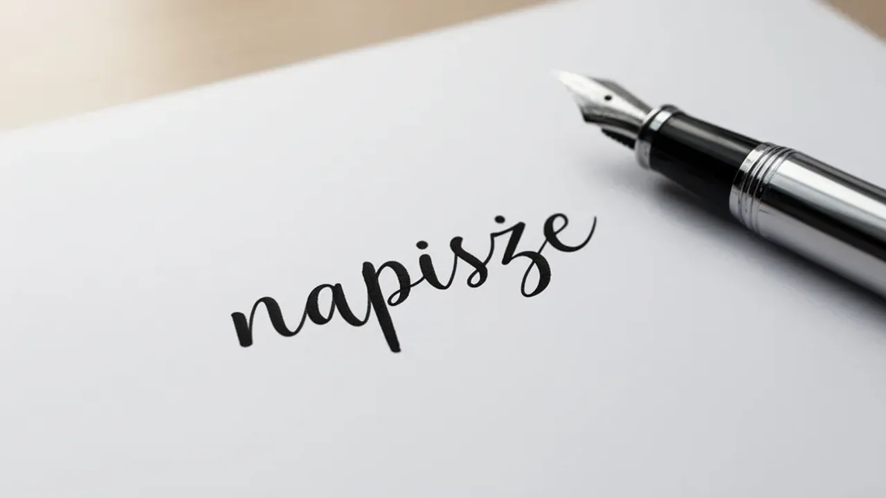 Napiszę poprawnie: jak pisać, napisać i tłumaczyć w języku polskim? Otwarty notatnik z piórem wiecznym i ręcznie zapisanym słowem napiszę na białej kartce papieru.